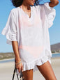 Ruffled V-Neck Half Sleeve Cover Up