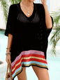 Slit Openwork V-Neck Half Sleeve Cover-Up